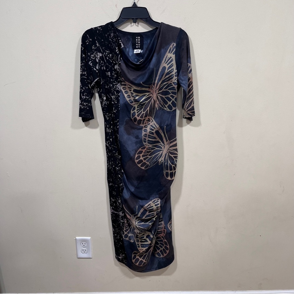 Heyne Bogut Lagenlook butterfly hand dyed size 3 boho Draped Sheath Abstract
